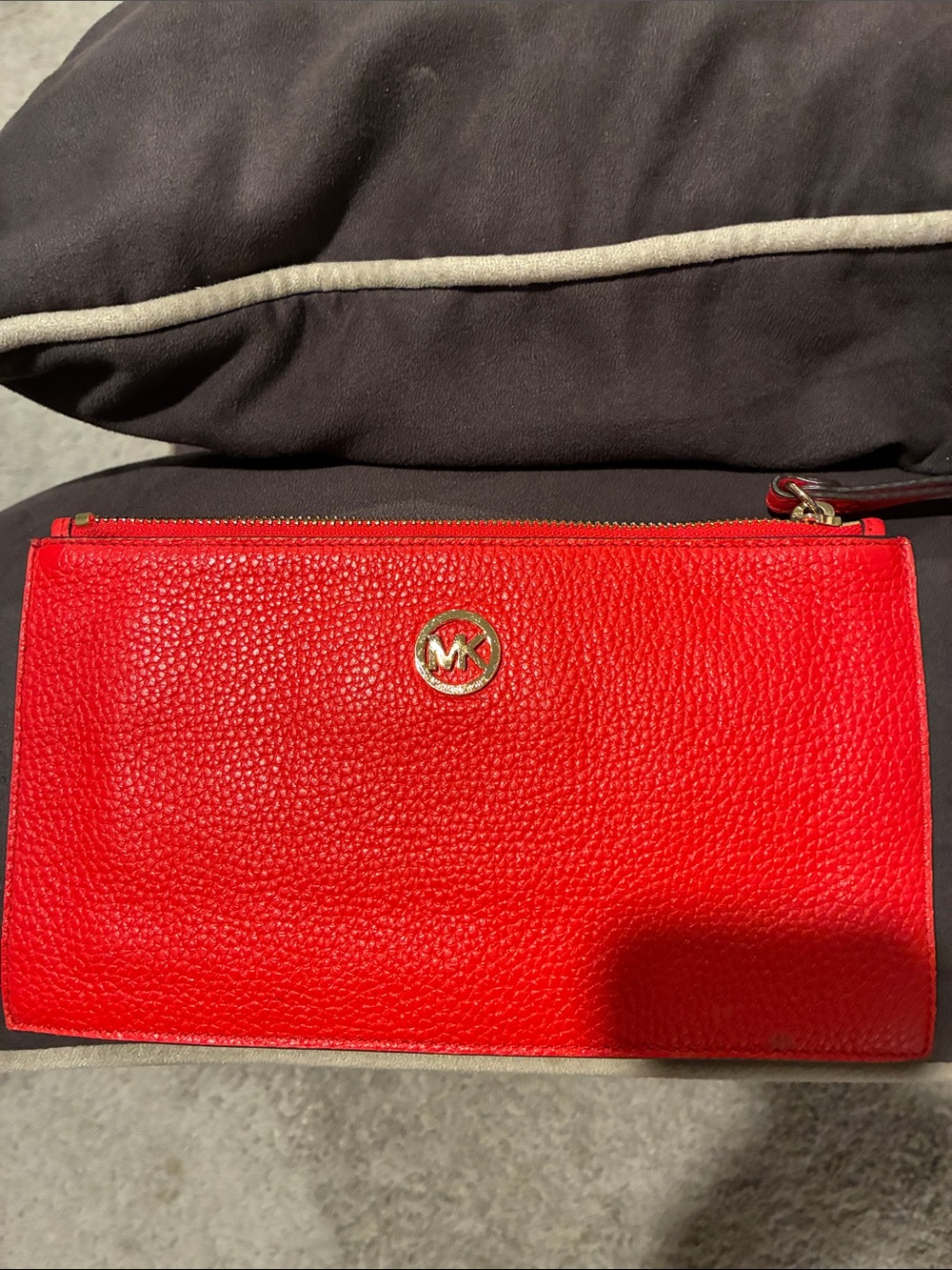 Michael Kors Red Pebbled Leather Wristlet with Gold MK Emblem